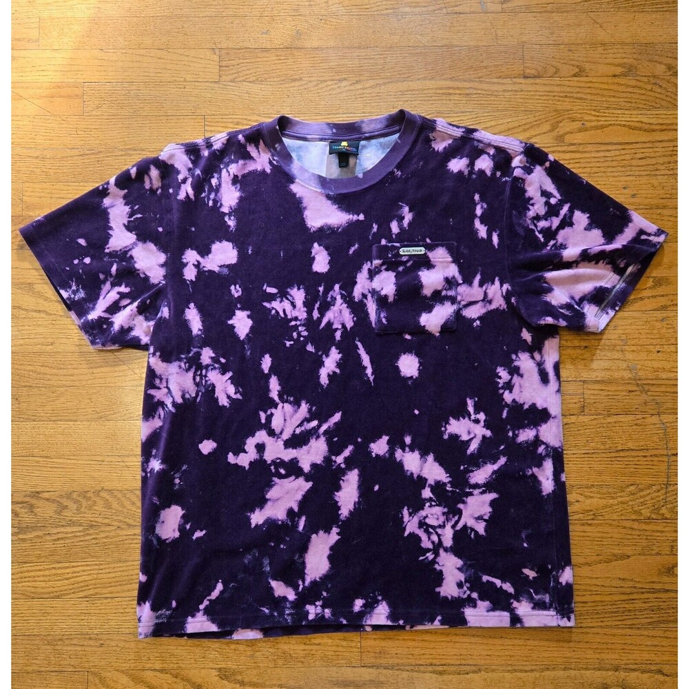 Teddy Fresh Men's XL Acid Wash Velour Short Sleeve T-Shirt w/ Pocket Purple/Pink